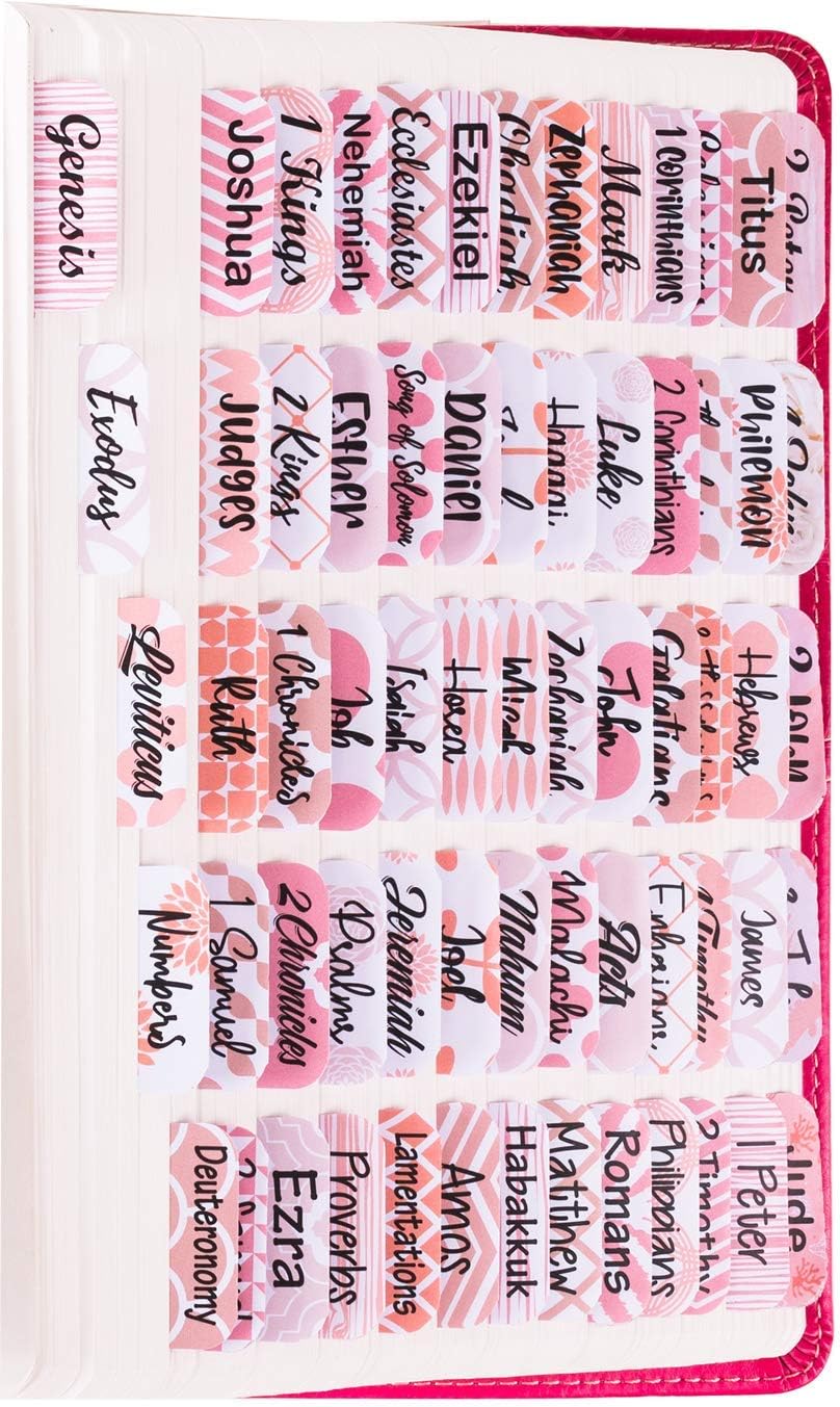 Peach Pink Bible Tabs with Large Print for Women and Girl, 90 Bible Index tabs in Total, 66 tabs for Old and New Testament, Additional 24 Blank tabs