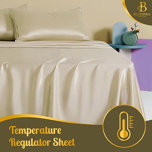 Miniatura 7 de Blessings Decor Sábanas de algodón de alta calidad hotelera de 600 hilos, 100% tejido satinado, sábanas lisas con sábana elástica de bolsillo