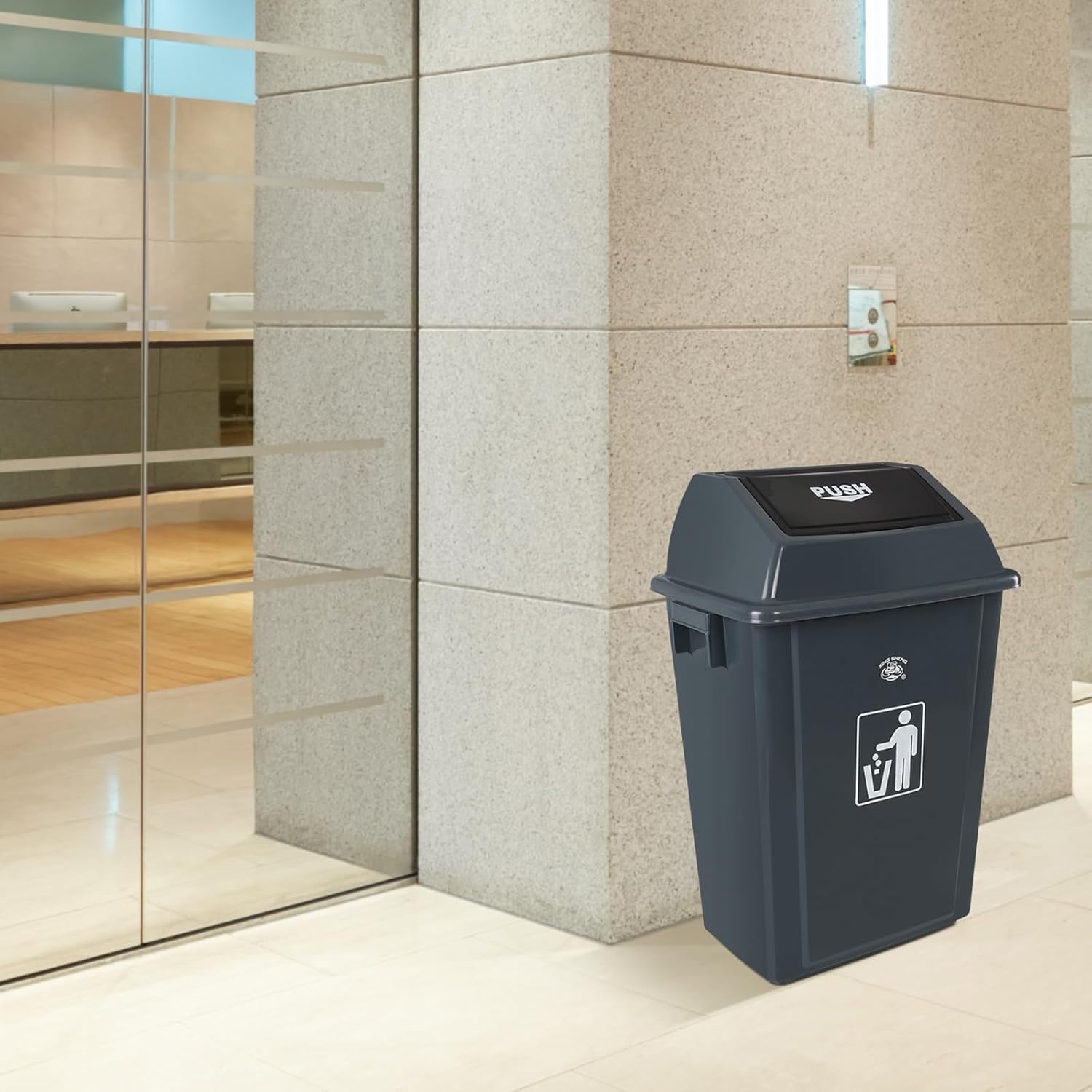 13 Gallon Trash Bin with Lid, Plastic Swing Top Garbage Can, 4 Packs