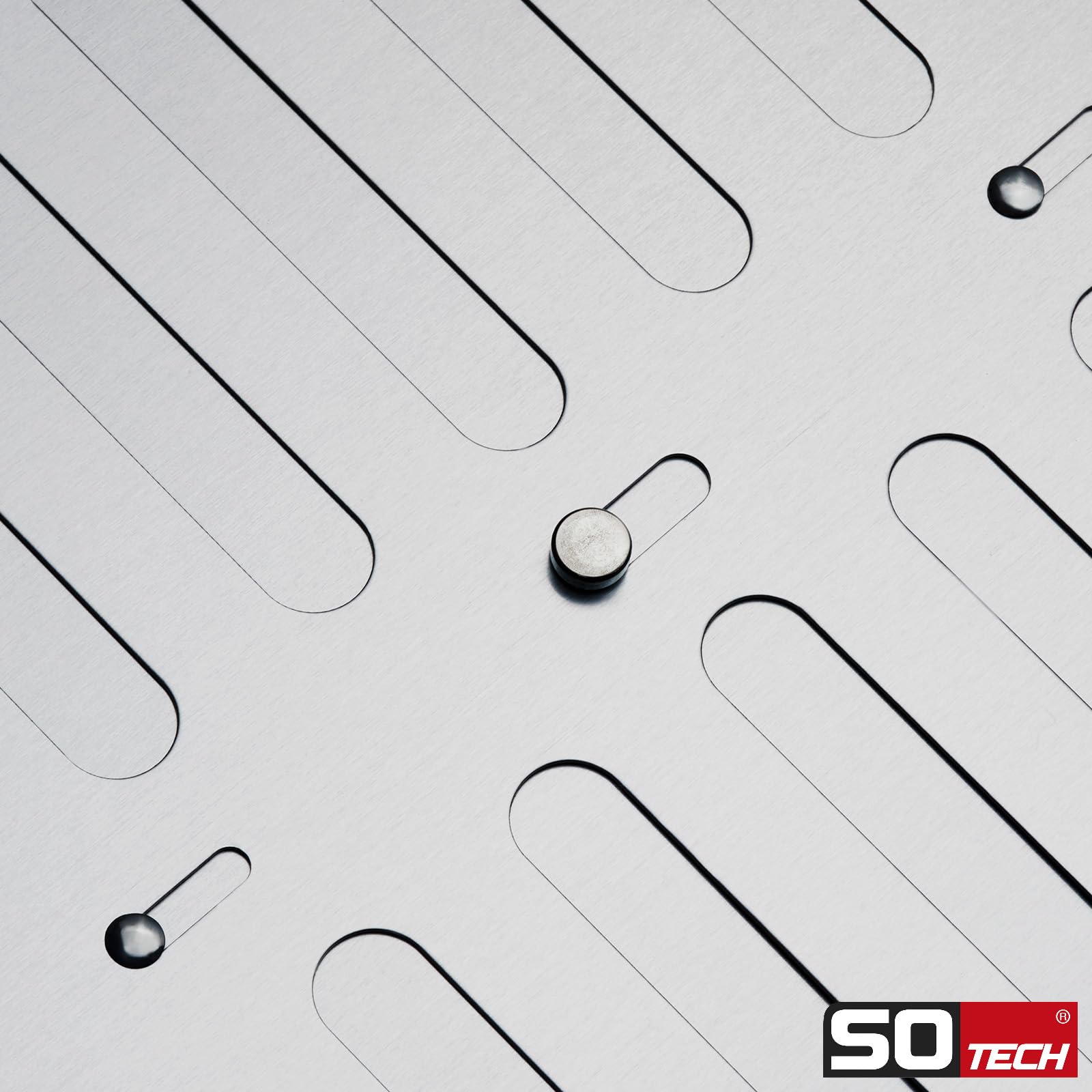SOTECH Rejilla de ventilación cerrable de acero inoxidable SS304 (260 x 240 mm) Rejilla de ventilación con perforaciones ovaladas para atornillar con cierre deslizante