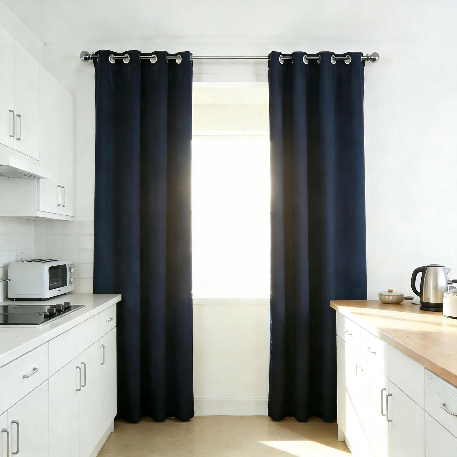 Rideau occultant thermique bleu foncé 70x265 pour isolation salon