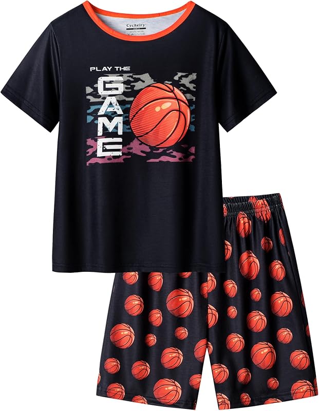 Pijama de manga corta y pantalón corto de verano naranja de niño pequeño grande pijamas suaves nocturnos pijamas 2 PIEZAS conjunto de ropa de dormir talla 6-16