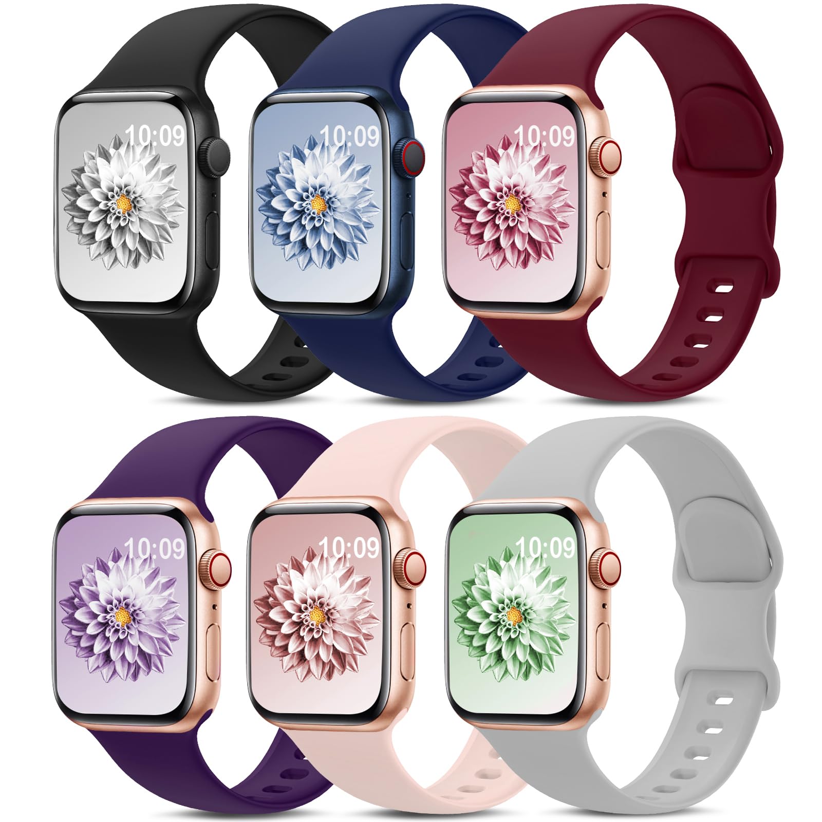 6 Pack Sport Bands Compatible with Apple Watch Band 38mm 40mm 41mm 42mm 44mm 45mm 49mm 46mm,Silicone Waterproof Strap for iWatch Apple Watch Series 11