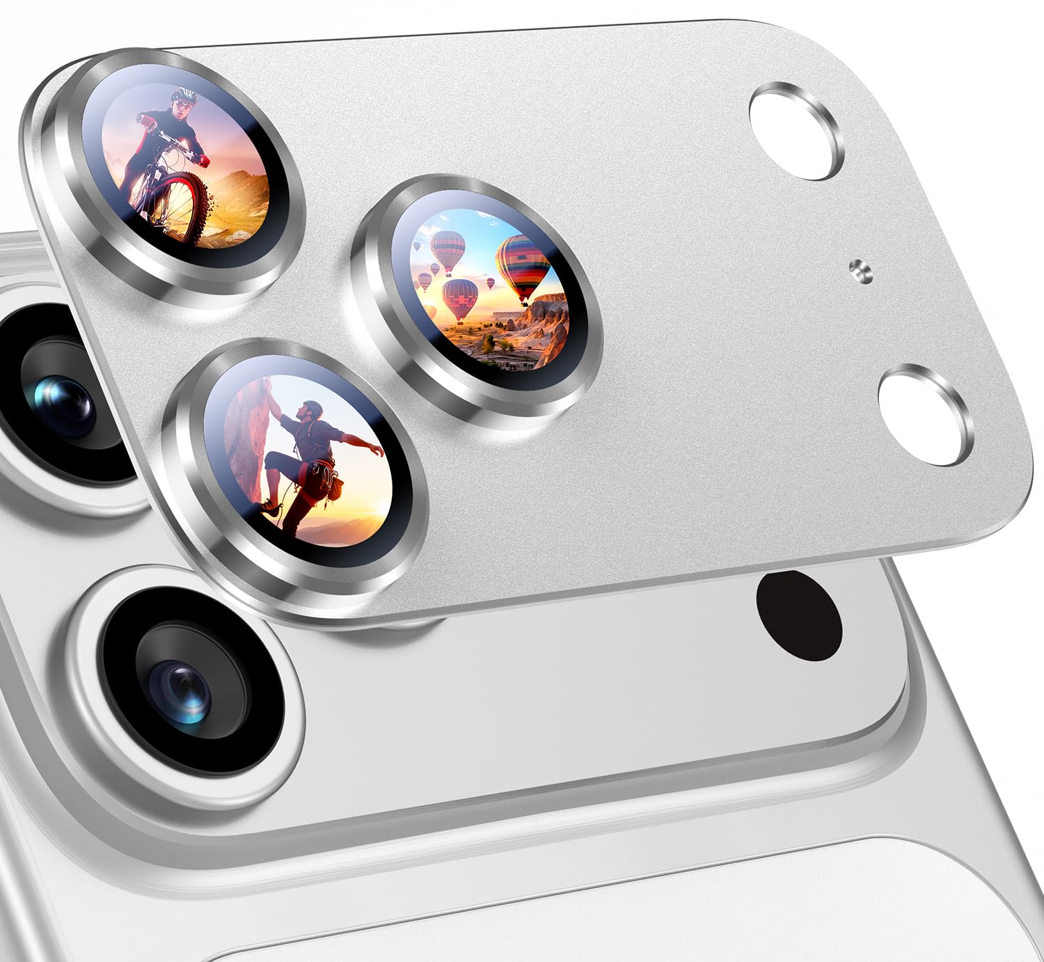 Uyiton for iPhone 18 Pro Max Camera Lens Protector, Metal Frame Glass Cover A-Silver 18 Pro Max