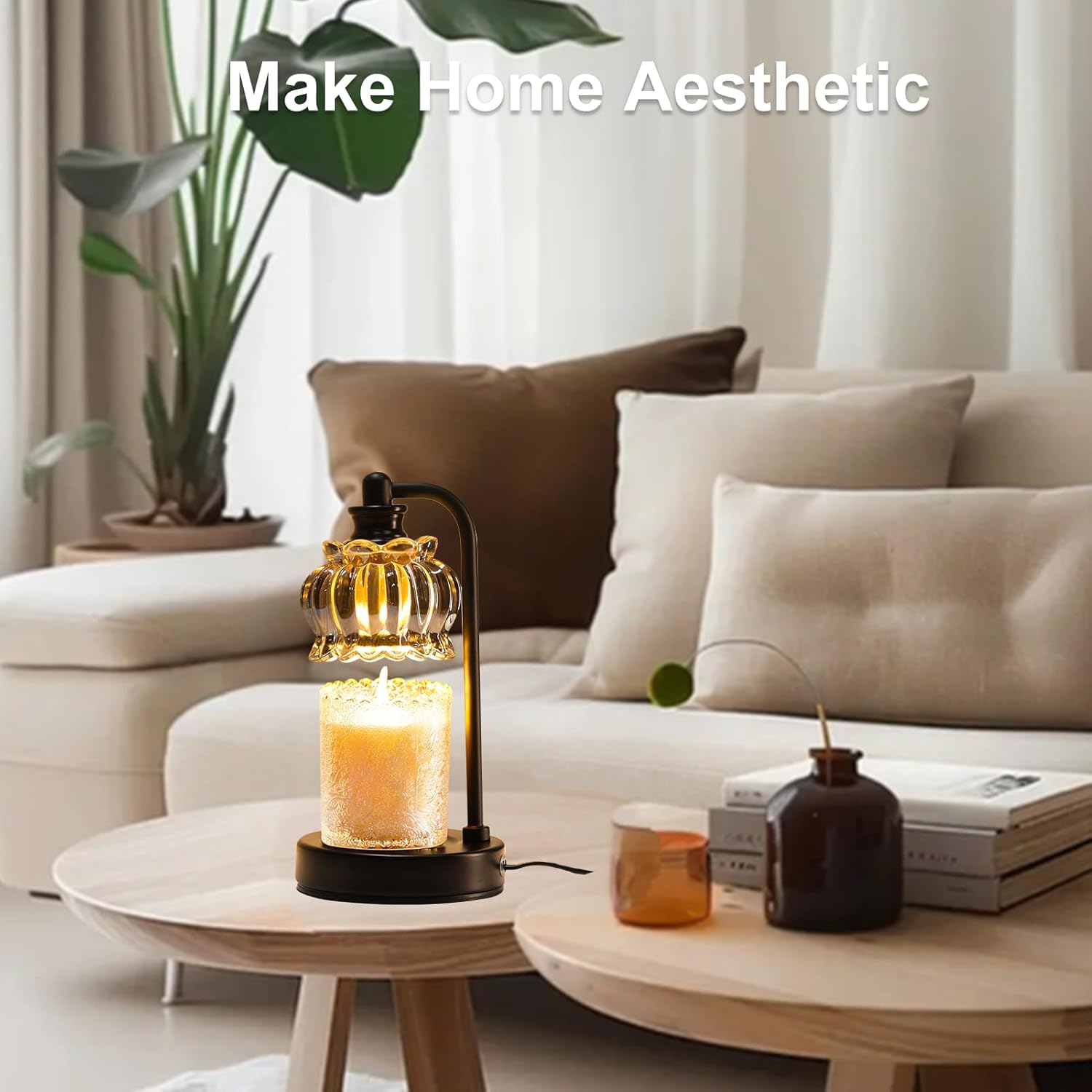 TOFUNTOY Candle Warmer Lamp with Timer, Dimmable Candle Lamp Wax Melt Warmer with 2 Bulbs, Electric Candle Warmer Lamp for Bedroom Living Room House Warming Gifts for Women Mom