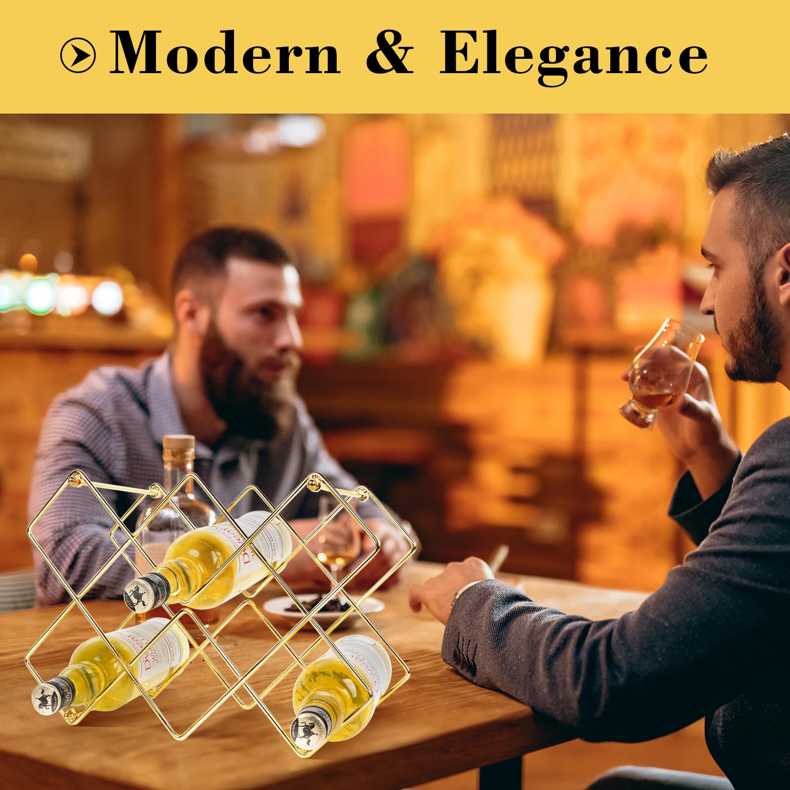 Estante para vino, metal dorado moderno independiente, estante de almacenamiento de vino, estantes de vino para encimera, despensa, estante para botellas de vino de cocina (10 botellas) 2