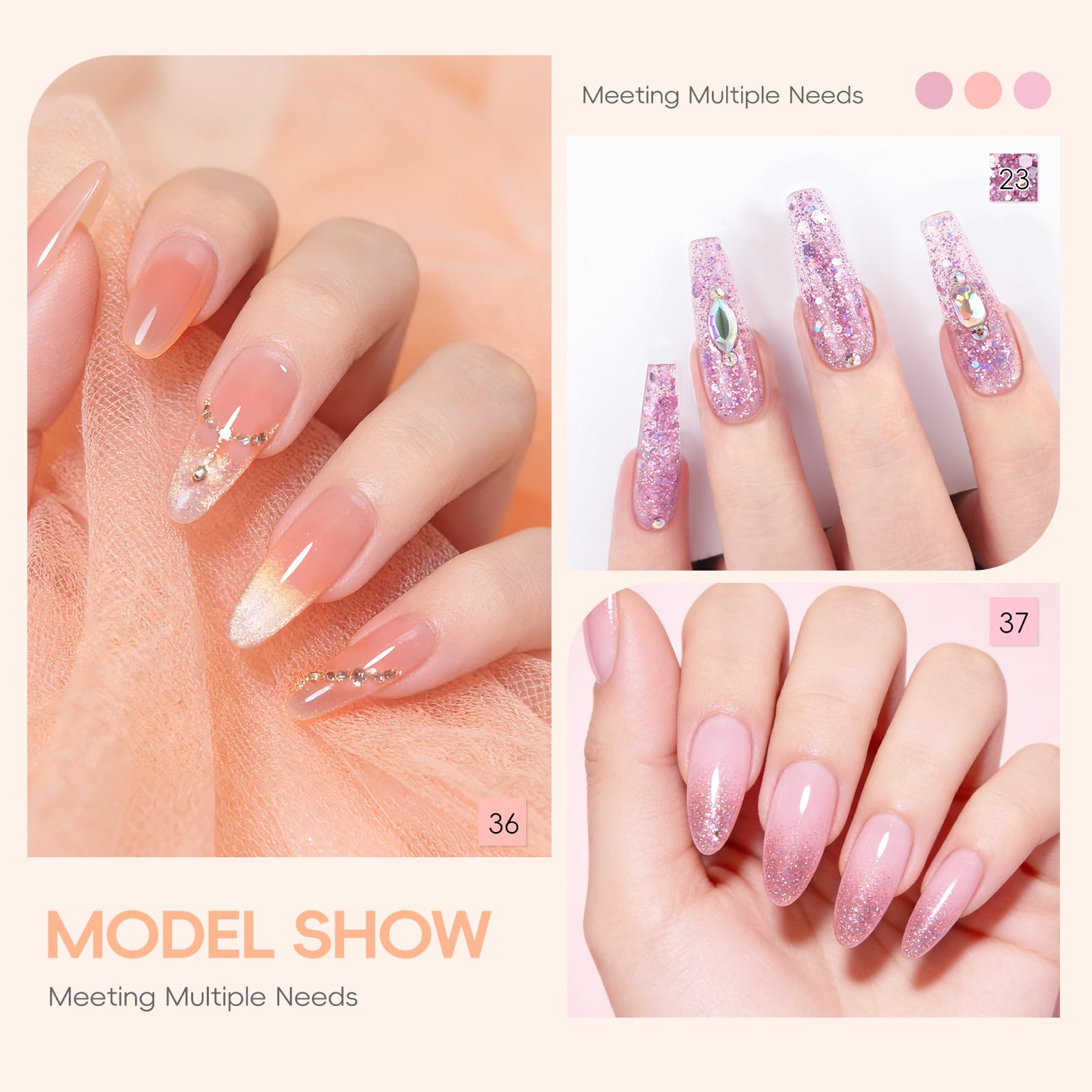 PEACECOLOR Poly Nagelgel Set mit UV Nagellampe, 6 Farben Pink Weiß Glitzer Nagelverlängerungsgel Matt Glitzer Top Base Coat Gel Basis Decklack Slip Solution Maniküre-Zubehör für Anfänger