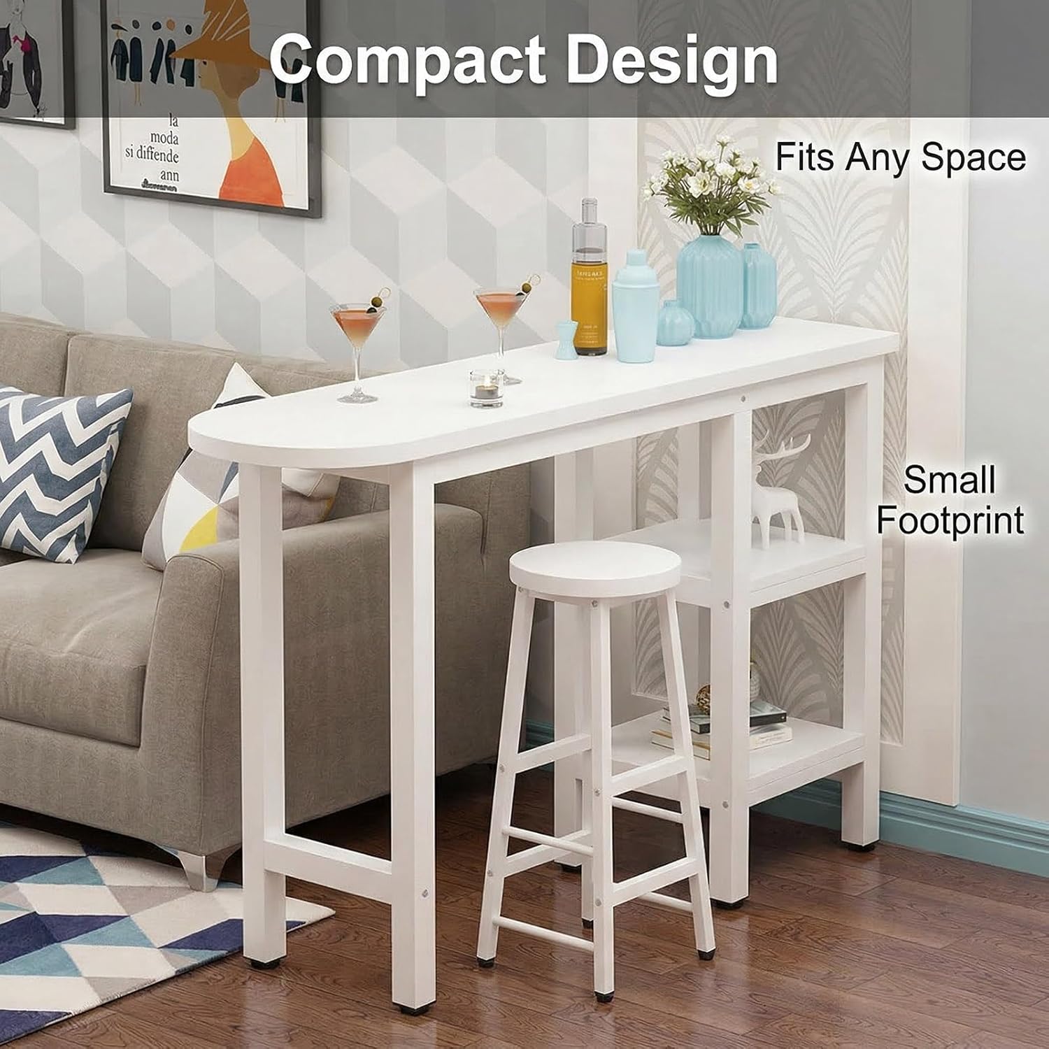 Kitchen Breakfast Bar,Bar Table,Breakfast Bar Table with Footrest and Adjustable Footpads,Metal Frame Pub Coffee Desk,Compact Design for Home Kitchen Breakfast Dining,Pub