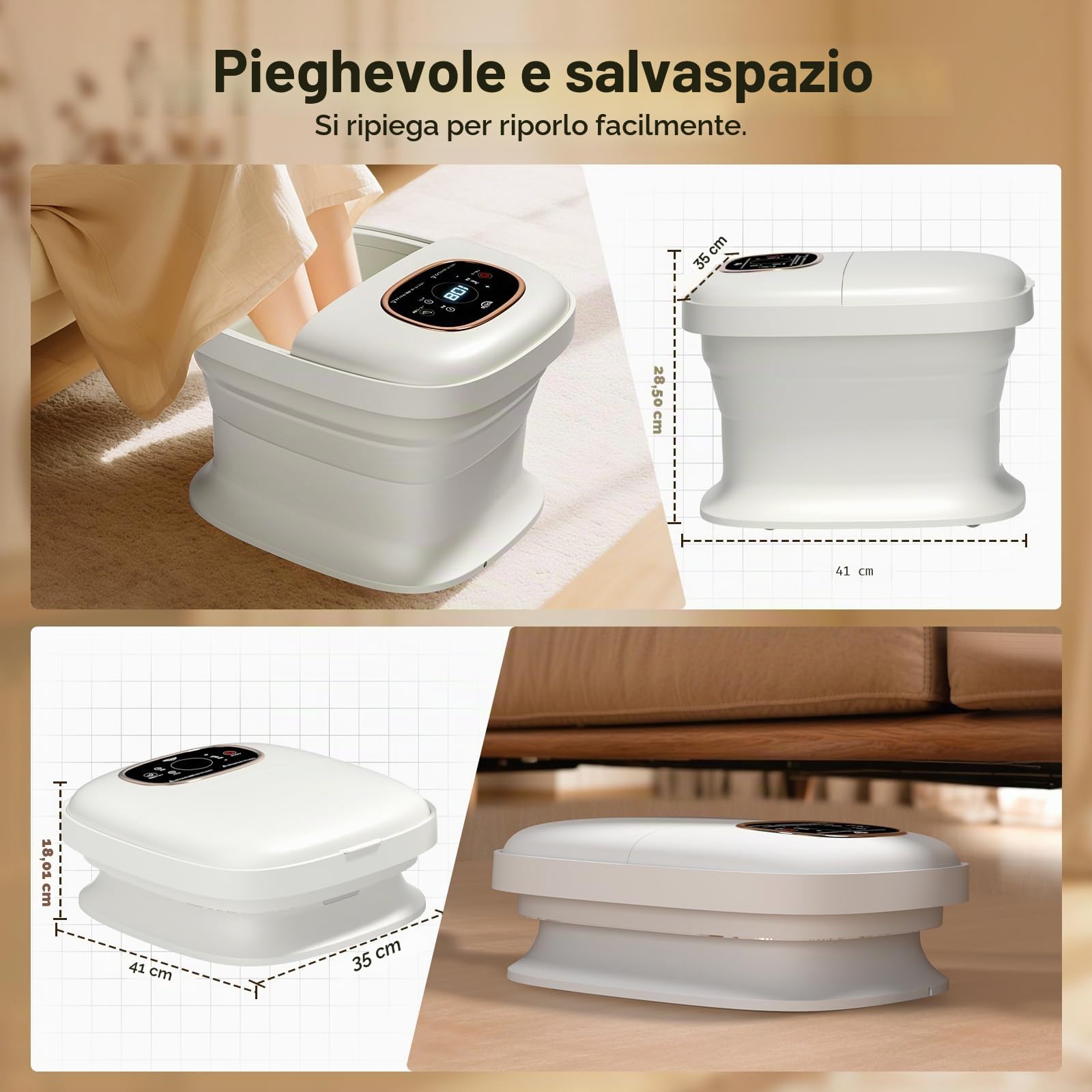 ALLJOY Pediluvio Massaggiatore Piedi, Massaggio Piedi con Rullo Massaggiatore Automatico, Pieghevole Idromassaggio Piedi per Alleviare Il Dolore, 24 Temperatura, Pietra Pomice, 6 Timer, Luce Rossa