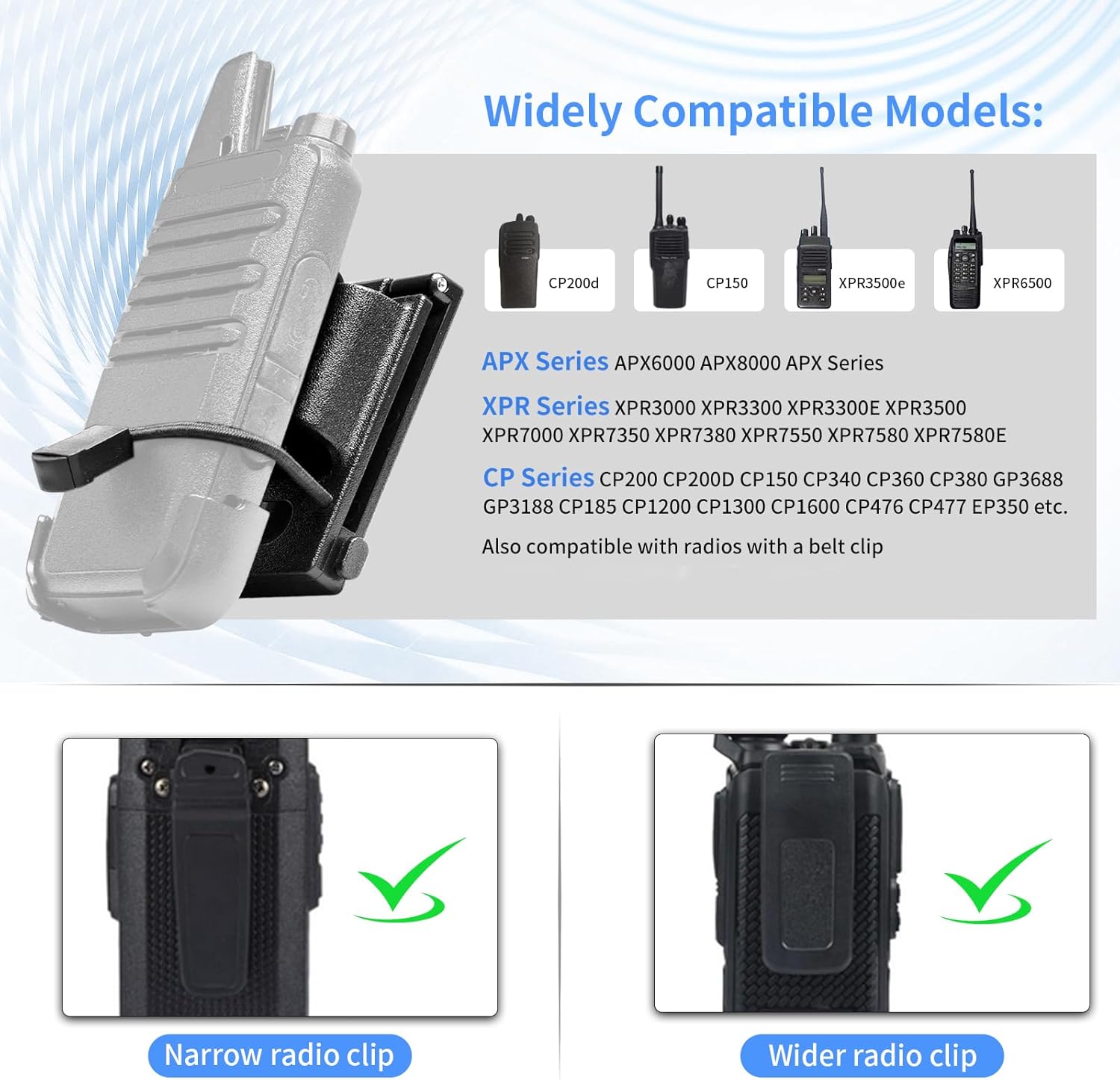 2-Pack CP200 Radio Holster for Duty Belt 1.5"/1.75"/2"/2.25" Accessories Law Enforcement Gear for Motorola XPR3500e CP200d APX6000 APX8000 Radio Belt Clip Holder for BaoFeng/Kenwood/Midland/Hytera