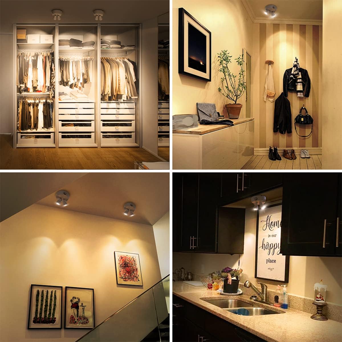 Olafus LED Wireless Spotlight 2 Pack, 400LM Accent Lights Battery Operated, Dimmable Spotlight Indoor with Remote, 2700K Warm White Uplight, Adjustable Art Lights for Paintings Picture Artwork