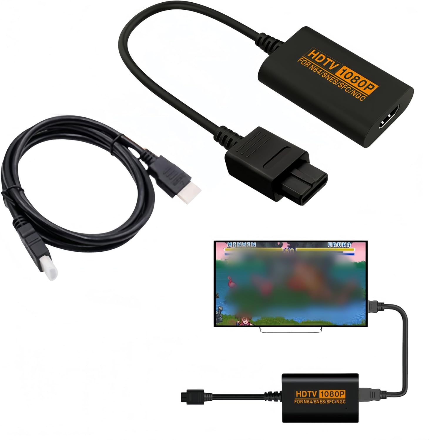 HDMI Converter Compatible with Nintendo N64/SNES/SFC/NGC, for 1080P Upscaling, Retro Gaming and Modern Display Connection