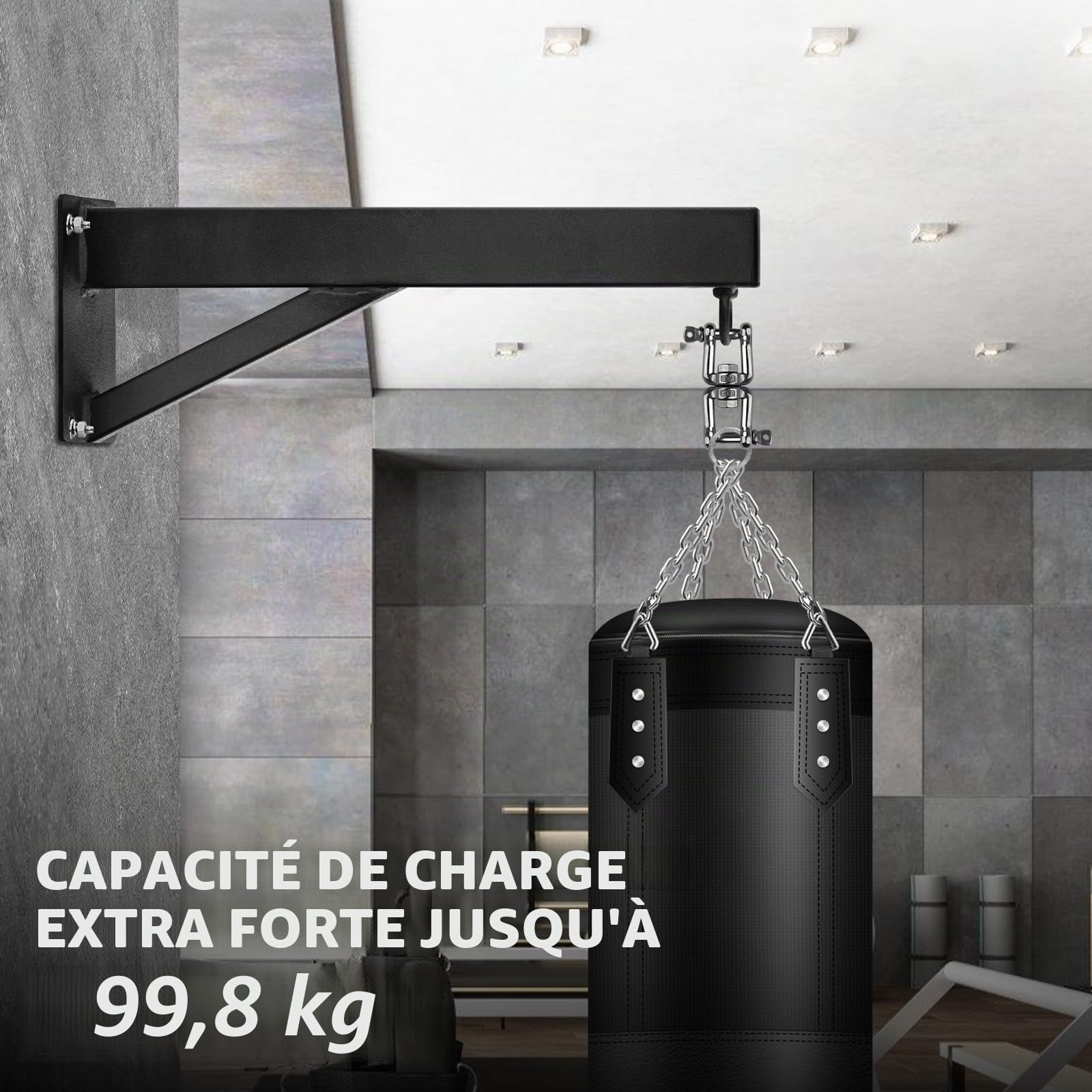 Support mural pour sac de frappe, Support mural pour sac de boxe Support lourd Support pour fixation murale de 220 kg Support de rotation silencieuse pour entraînement de boxe à domicile en
