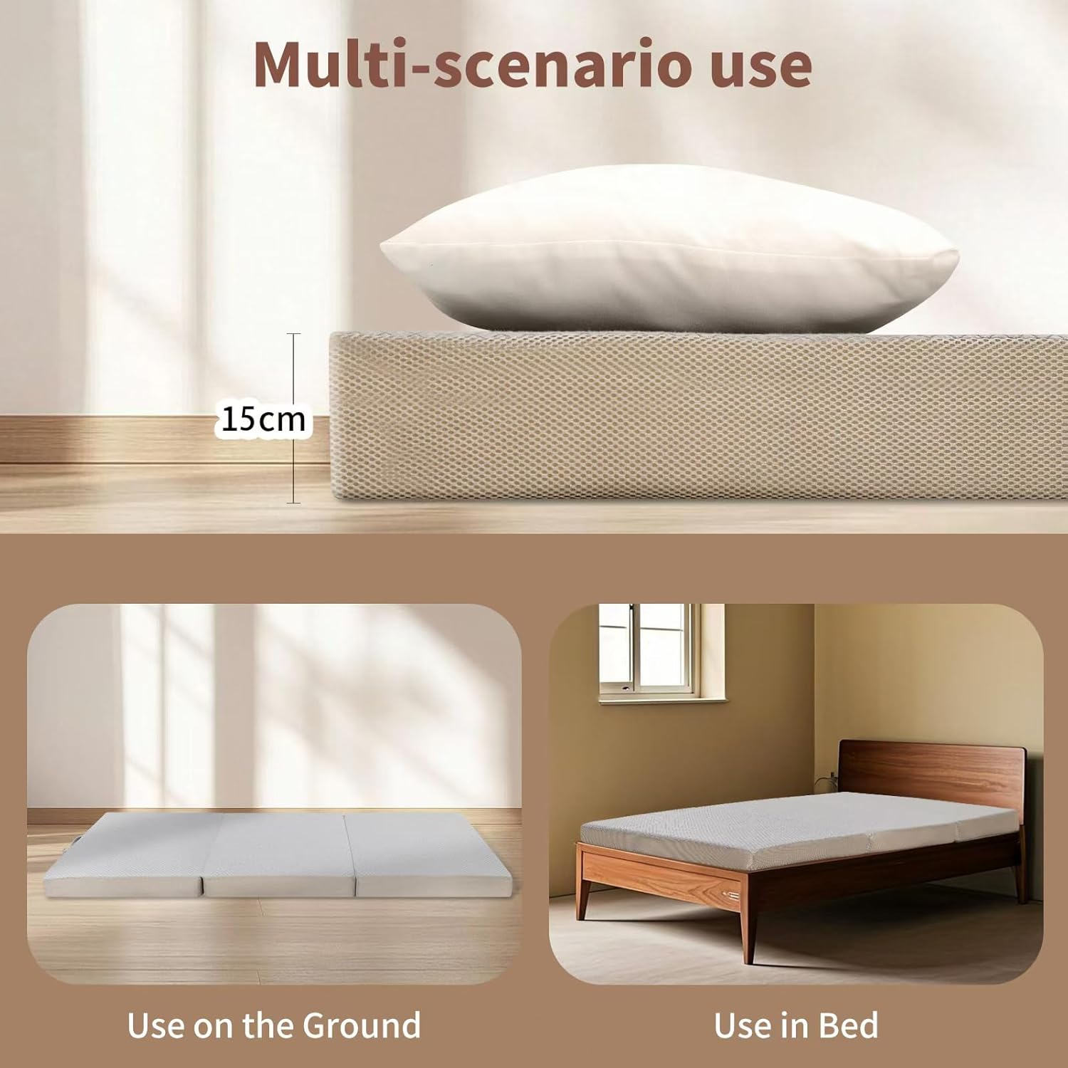 Gwydre Tri-fold Memory Foam Mattress, Mattress Portable Floor Bed with Washable Cover, Collapsible for Travel & Camping & Yoga (190x135x15) image 5