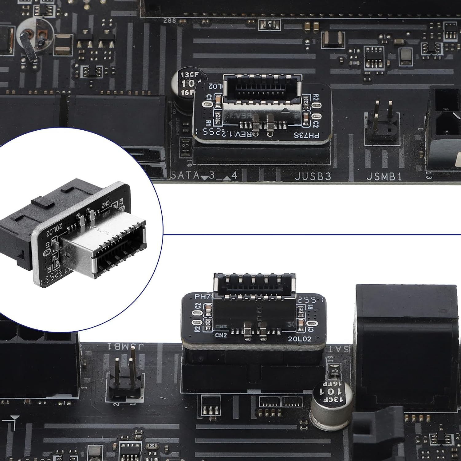 USB Front Panel Adapter Vertical USB 3.1 Type-E Key-A to USB-3.0 20Pin Header Converter USB-C Header Adapter 20 to 19 Pin Expansion Card 19/20Pin Headers Adapters for Type C Motherboard