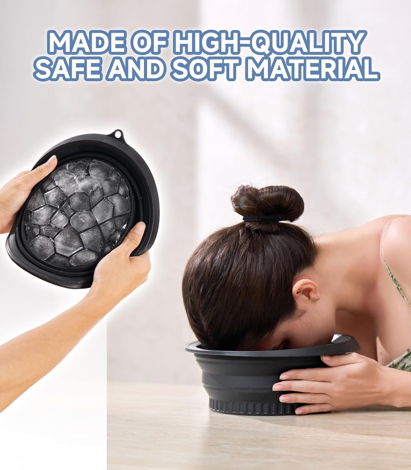VEPROIX Pack of 1, Black | Collapsible Silicone Face Ice Bowl with Built-In Ice Tray | BPA Free, Freezer & Dishwasher Safe | Portable Face Bath Bowl for Skin Tightening, Glow & Home Spa 2