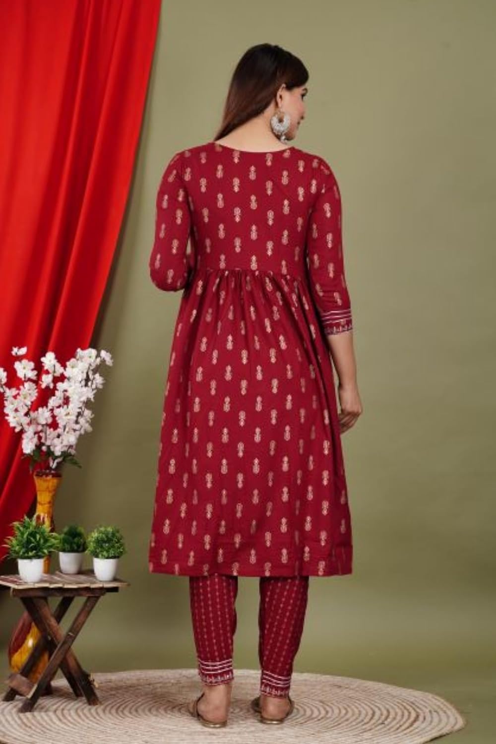 Indian Women's wear Rayon Handwork Kurti/Kurta/Tunics, Pant With Cotton Dupatta Ready To Wear Salwar Suit Dress