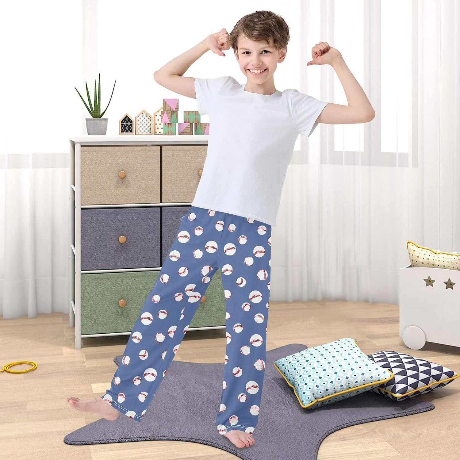 SUABO Baseball Pattern Pajama Pants Lounge Pants Long Sleep Pants Elastic Waist Bottoms