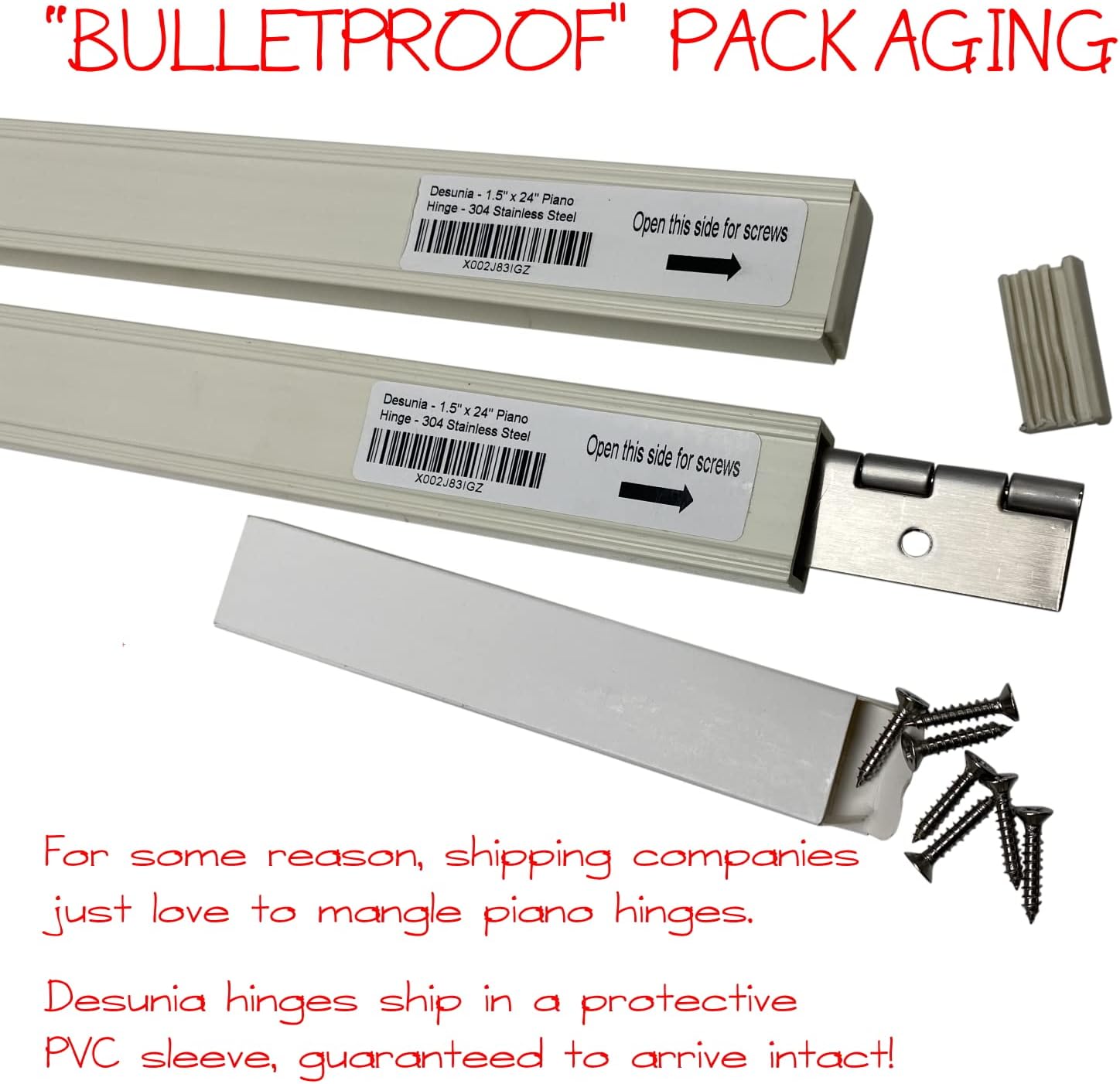 Heavy Duty 1.5" x 72" Stainless Steel Piano Hinge - .060" Thick - ¾" S.S. Screws Included - 3 Pack