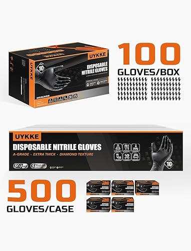 Miniatura 2 de UYKKE Guantes de nitrilo de 10 mil gruesos, guantes desechables industriales con textura de diamante, guantes mecánicos resistentes, sin látex