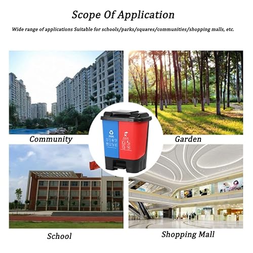 Miniatura 6 de Papelera para exteriores, papelera de reciclaje con pedal para exteriores, húmedos y secos, doble cubo de basura con tapa para exteriores, hogar,