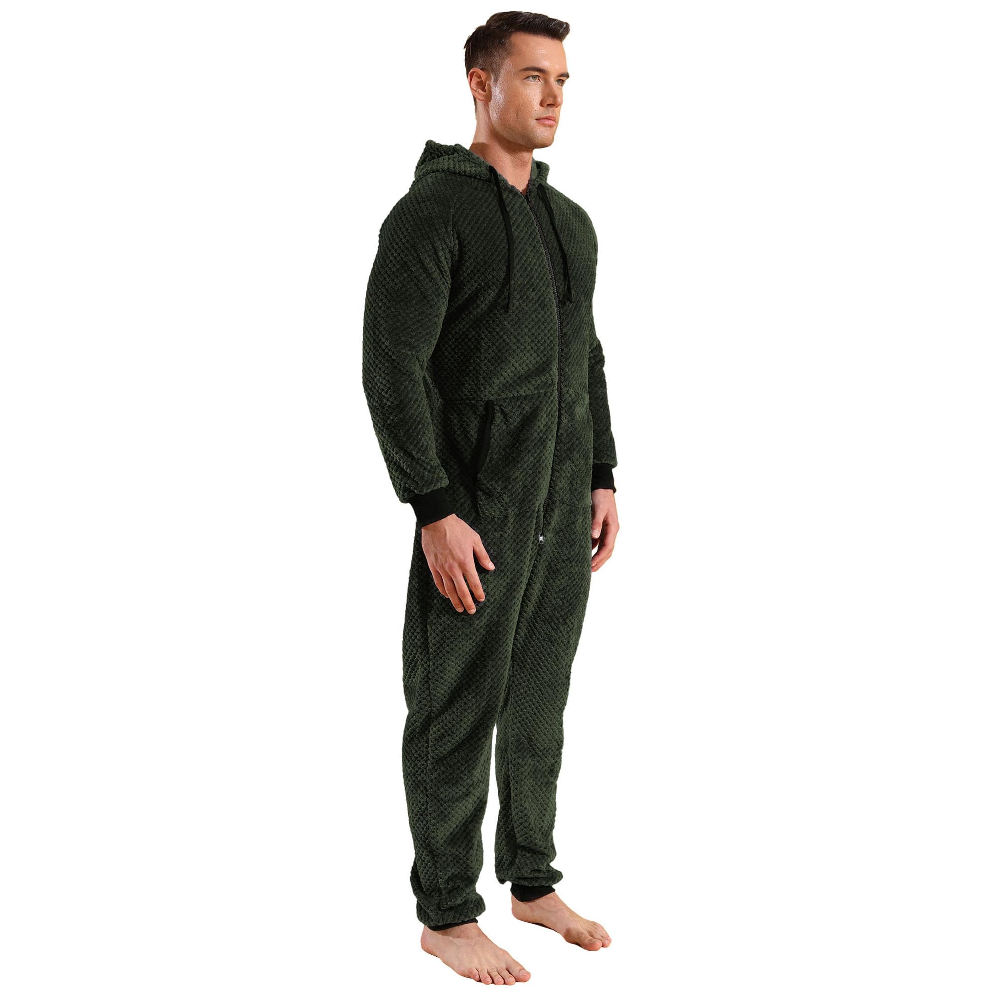 Męski kombinezon Onesie polarowy wzór kratki kombinezon piżama z długim rękawem, jednoczęściowy, zimowy kombinezon termiczny, kombinezon do spania, bielizna nocna