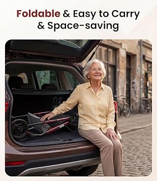 Rollator Walker with Seat and Wheels for Elderly, 4 Wheels Rollators for Seniors and Disabled, Walking Aid Foldable with Brake, Adjustable Handles and Seat Height, 8 All-Terrain Wheels, Red