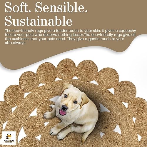 Vista 25 de GRUHUM Alfombra tejida a mano de yute redonda de 4 pies, de fibra natural, alfombra bohemia rústica, vintage, trenzada, reversible, ecológica