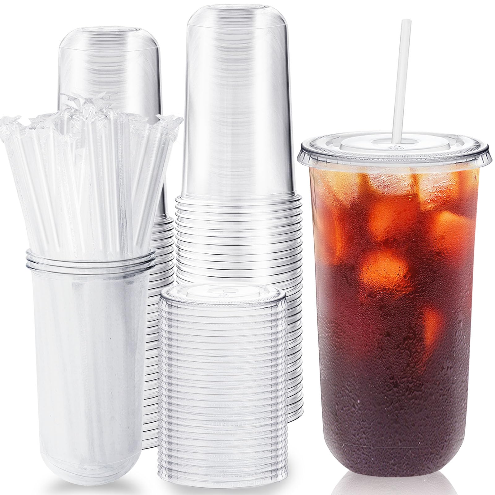 Alaeseje 50 Pack 16 oz Clear Plastic Iced Coffee Cups with Lids and Straws — Amazon image 10