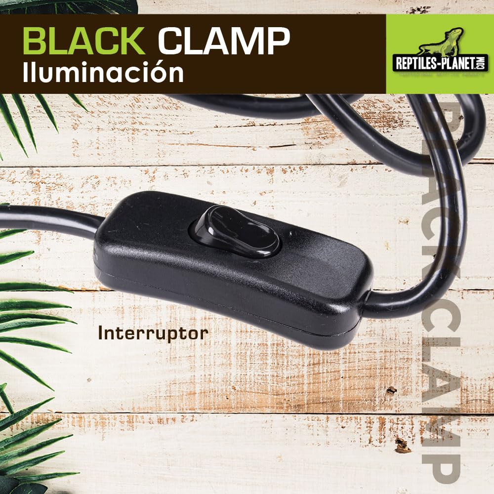 Reptiles Planet Black Clamp 14 - Soporte de Bombilla con Pinza para terrario (14 cm de diámetro, 16 cm)