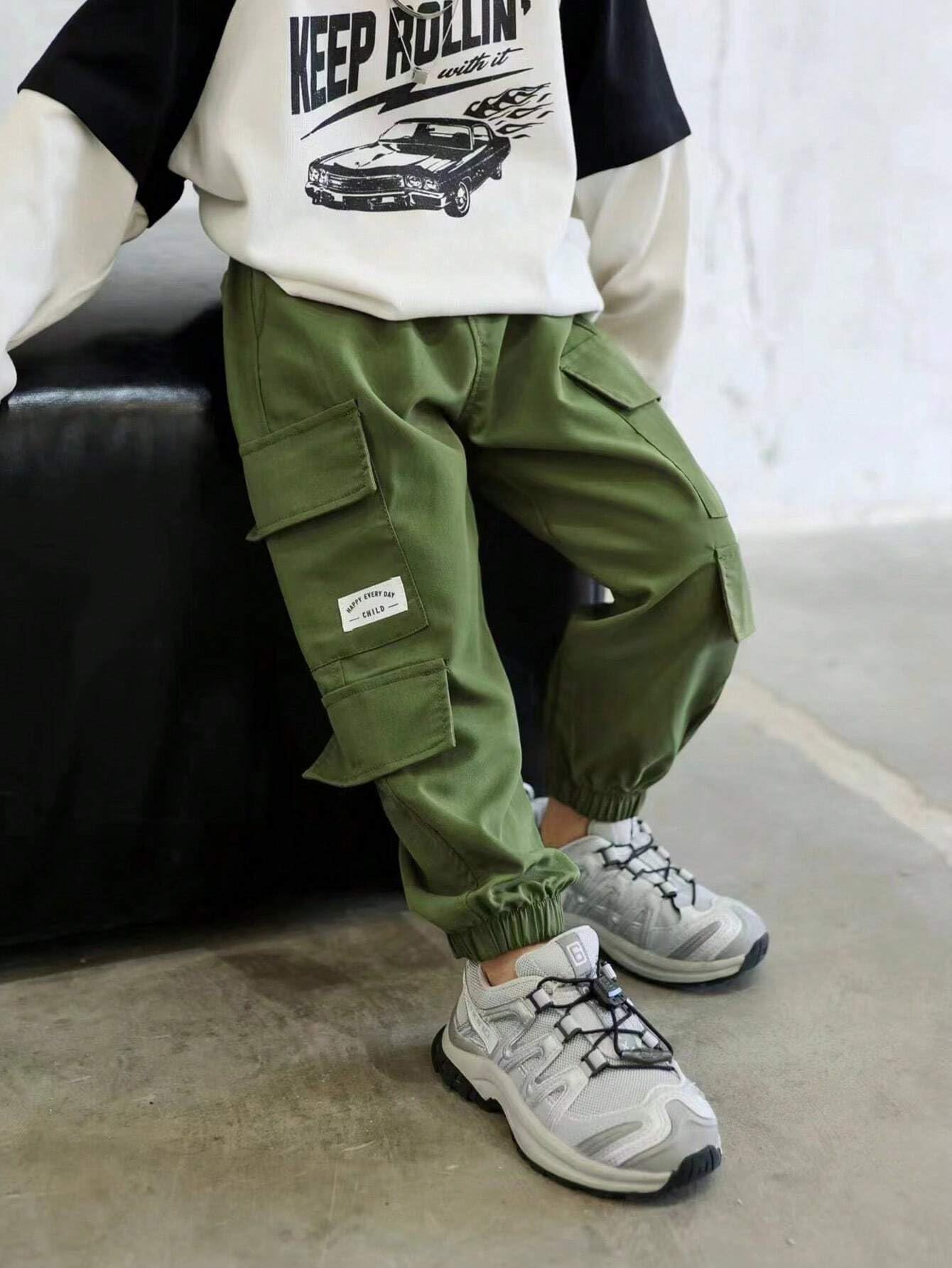 TAGAS Cargohose für Jungen und Jungen, Seitentasche, Cargohose, normale schmale Cargohose für Kinder, entspannte Hose, Hose für Jungen, lockere bequeme Cargohose, Jungen-Jogger