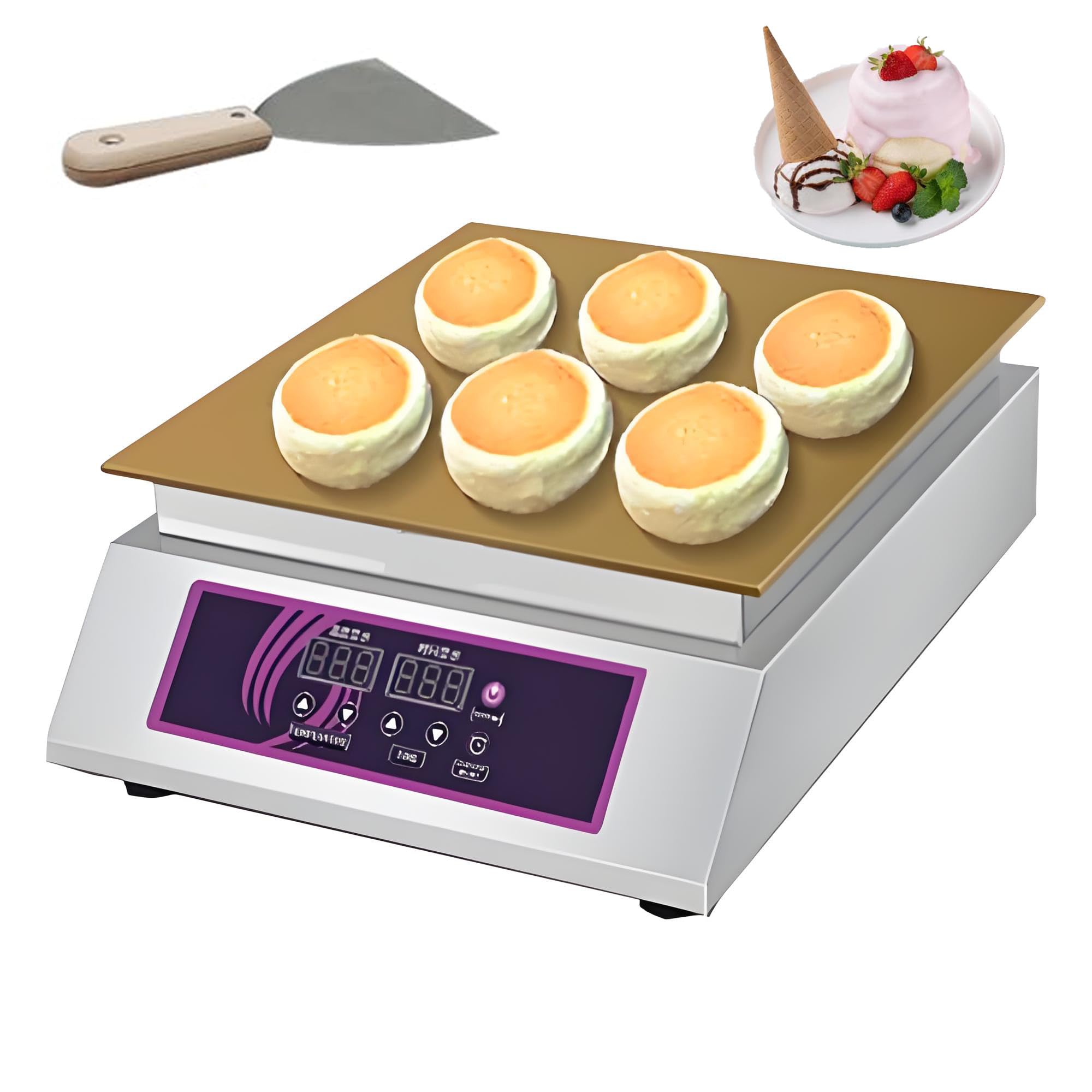 GSHSHOU Commercial Pancake Maker, Stainless Steel Non-Stick Souffle/Muffin/Dorayaki Maker Machine with Copper Plate for Restaurant, Bakery, Snack Bar Singlehead
