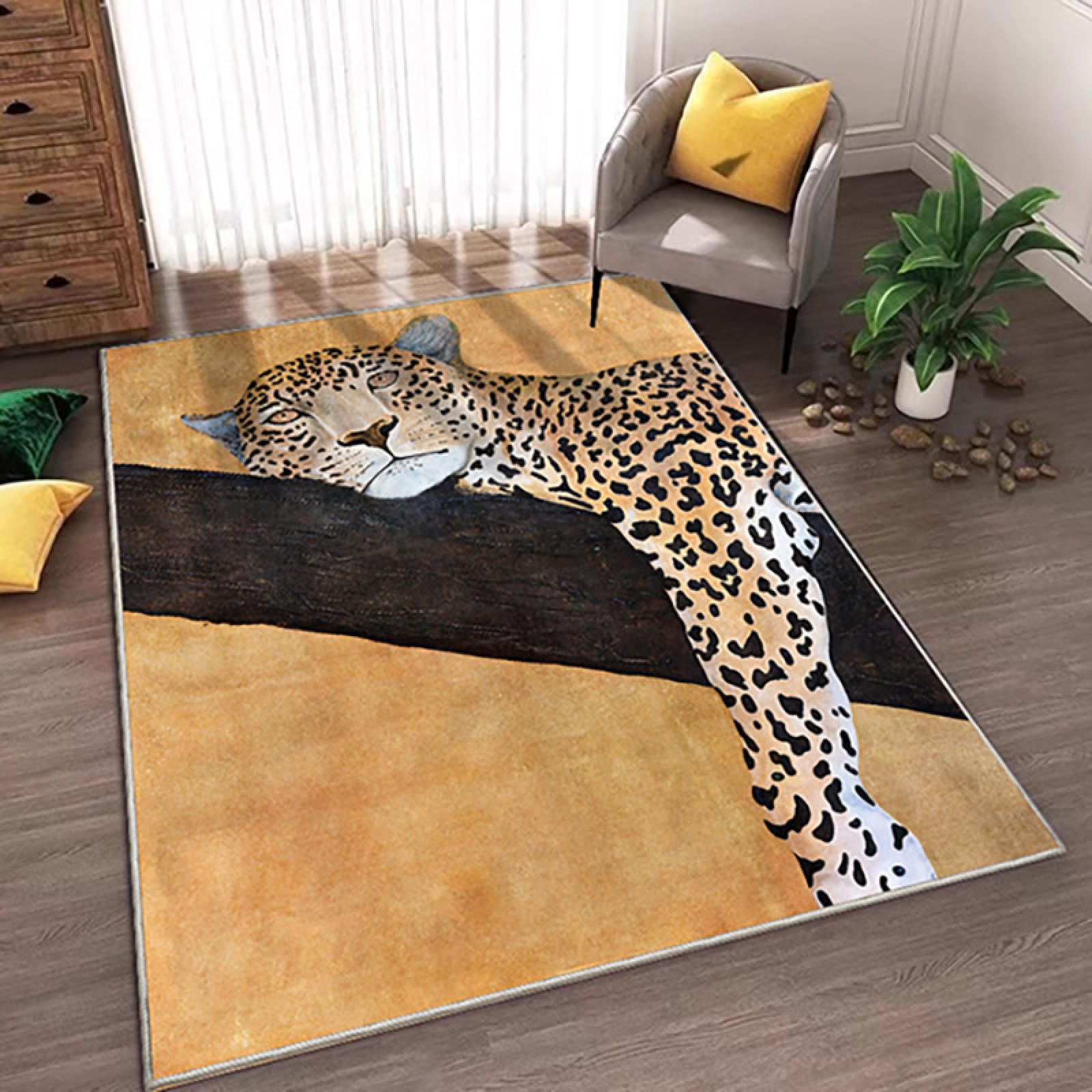 Tapis de salle à manger et chambre léopard moderne jaune doux en 160 x 230 cm