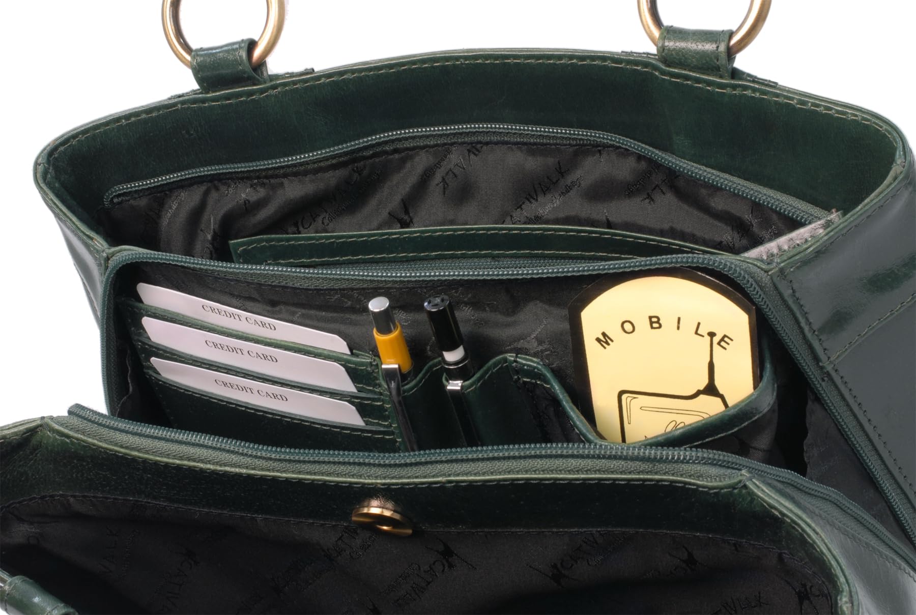 Catwalk Collection Handbags - Damska Torebka na Ramię z Patentowej Skóry - Średnia Torba Typu Tote z Wieloma Kieszeniami - Bellstone