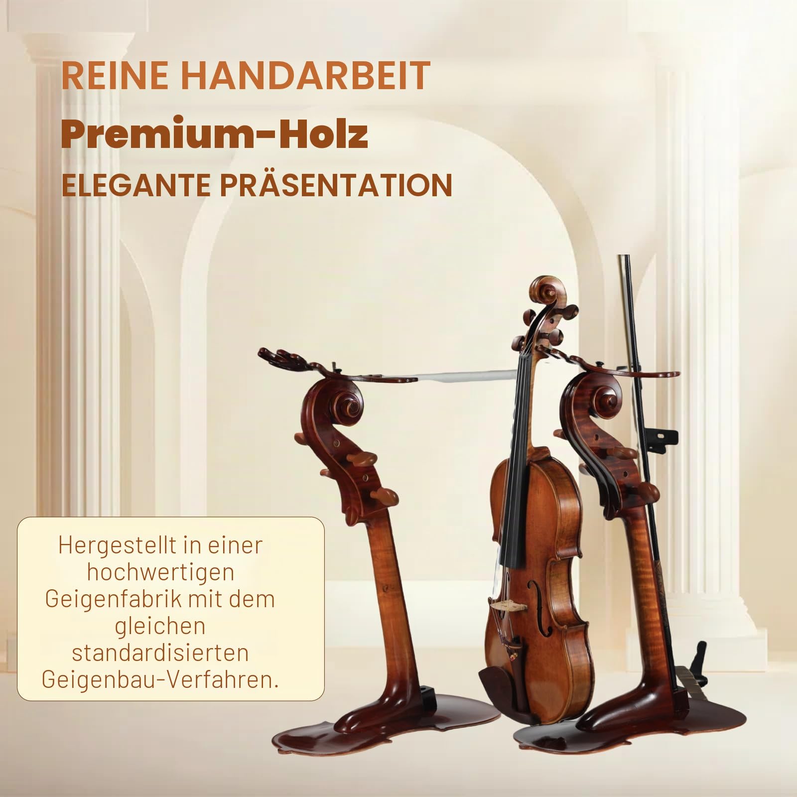 Violinenständer aus Massivholz mit Bogenhalter – keine Montage erforderlich, robustes Display in 4/4-Größe, handgefertigtes Design für Zuhause/Studio/Bühne
