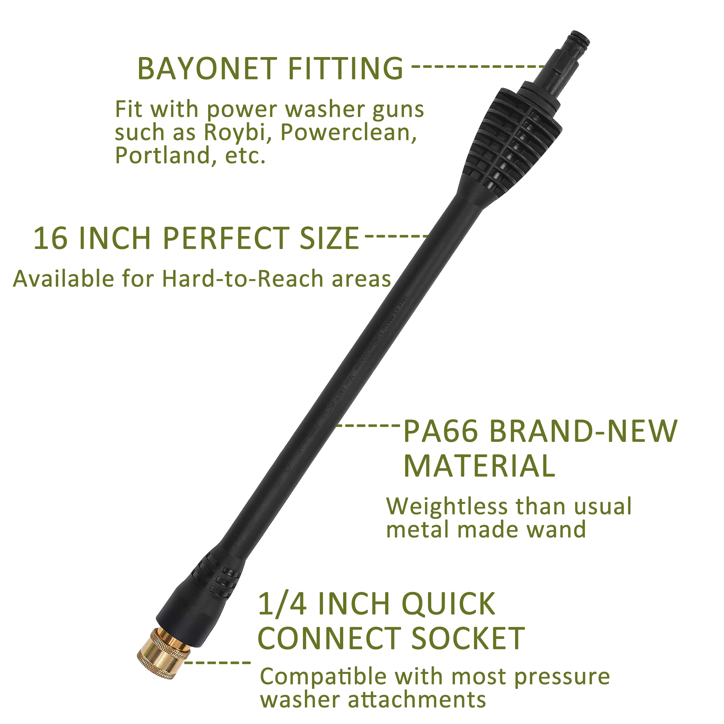 PWACCS Kit de accesorios para lavadora a presión – Varita de repuesto de lavadora eléctrica de 16 pulgadas con 5 puntas de pulverización y boquilla turbo – Compatible con Ryobi, Portland, Husky