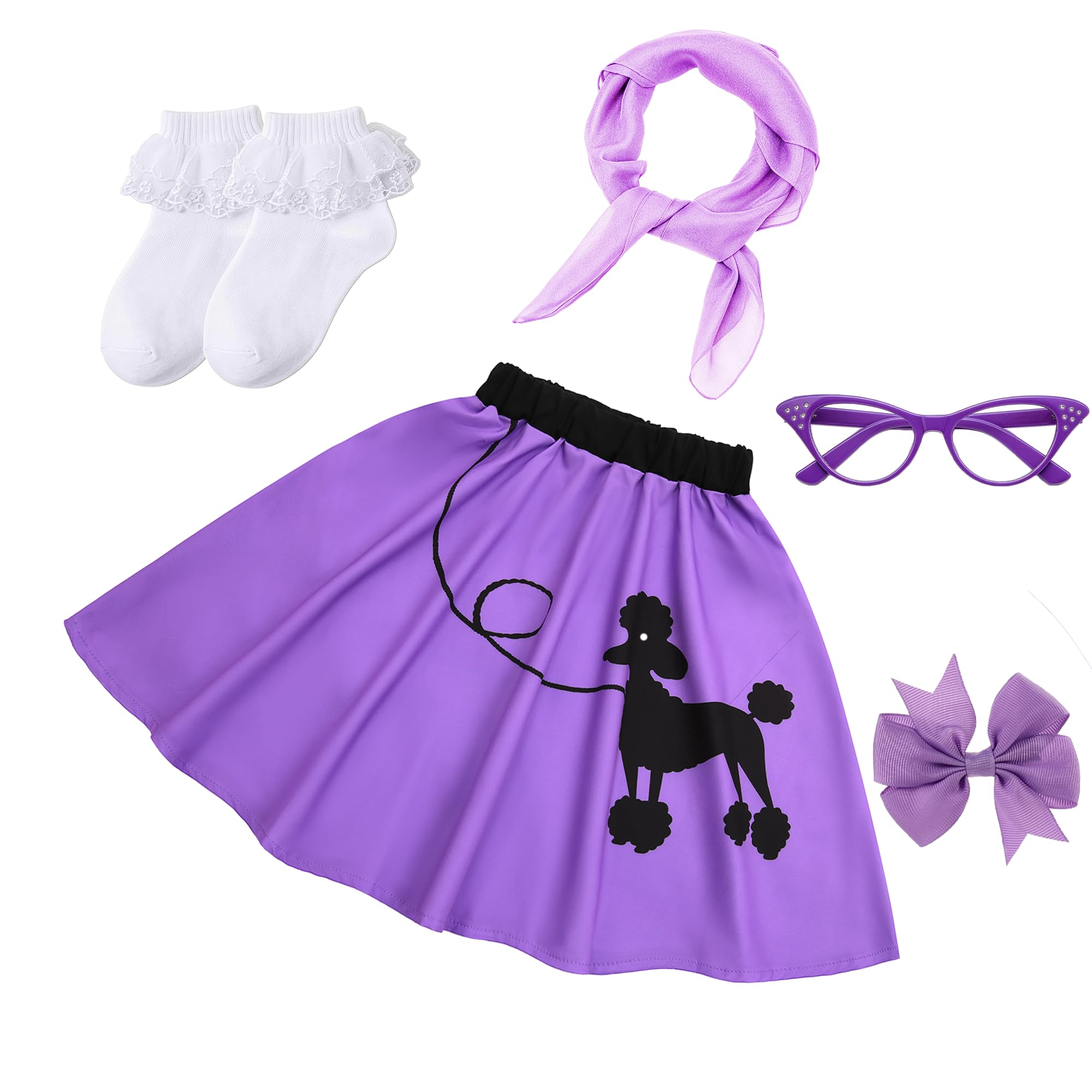 50s Outfit for Girls Poodle Skirt Costume Set for Halloween Birthday Party — view 2