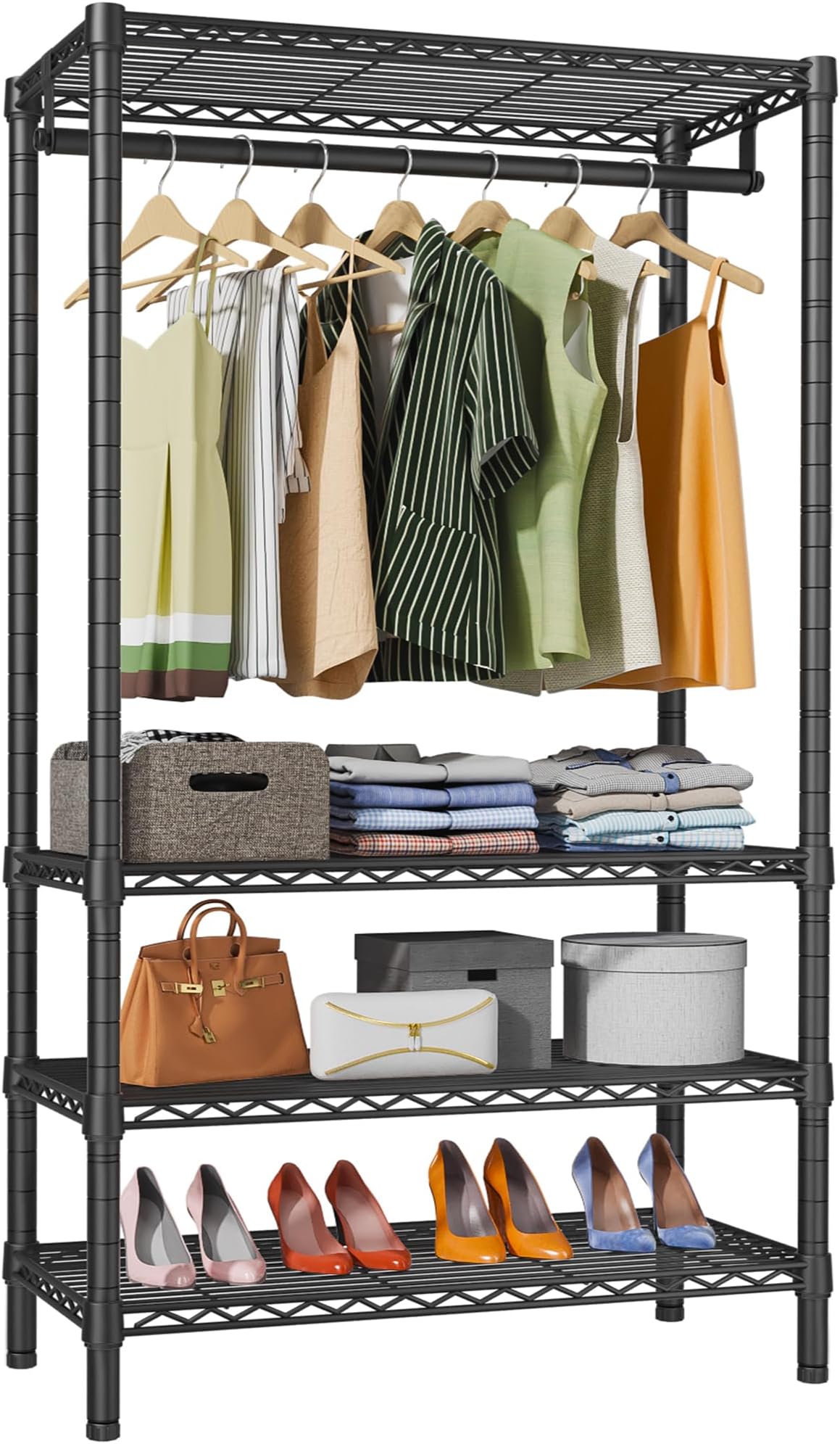 - VIPEK V1 Wire Garment Rack 4 Tiers Heavy Duty Clothes Racks for Hanging Clothes Large Clothing Rack Freestanding Closet with Hanging Rod, 35.4'' L X 15.7'' W X 70.9'' H, Max Load 500LBS, Black