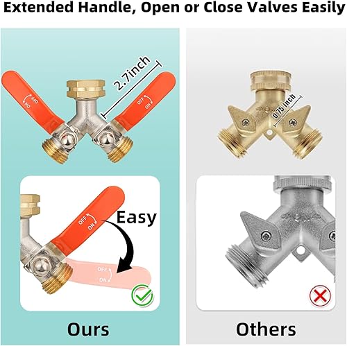 Miniatura 5 de Divisor de manguera de 2 vías, Divisor de manguera de jardín de alto flujo, Convertidor de manguera de latón de entrada de 34 "Ght, Divisor de