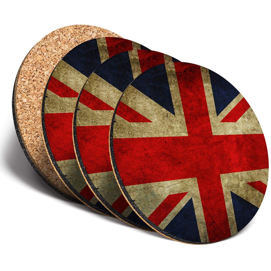 Destination Vinyl Ltd Multicolor Great Coasters (Set Of 4) Round - Vintage Union Jack Flag Distressed Drink Glossy Coasters/Tabletop Protection For Any Table Type #8887