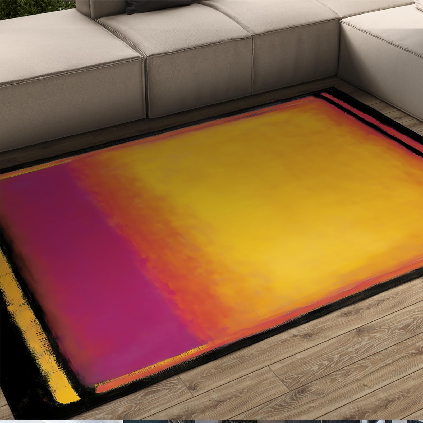 Tapis bohème moderne jaune et rose 80x120cm antidérapant pour salon chic
