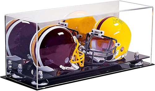 Miniatura 67 de Better Display Cases Acrílico 2 Mini casco de fútbol (no tamaño completo) vitrina con base de césped transparente (V46/A019)