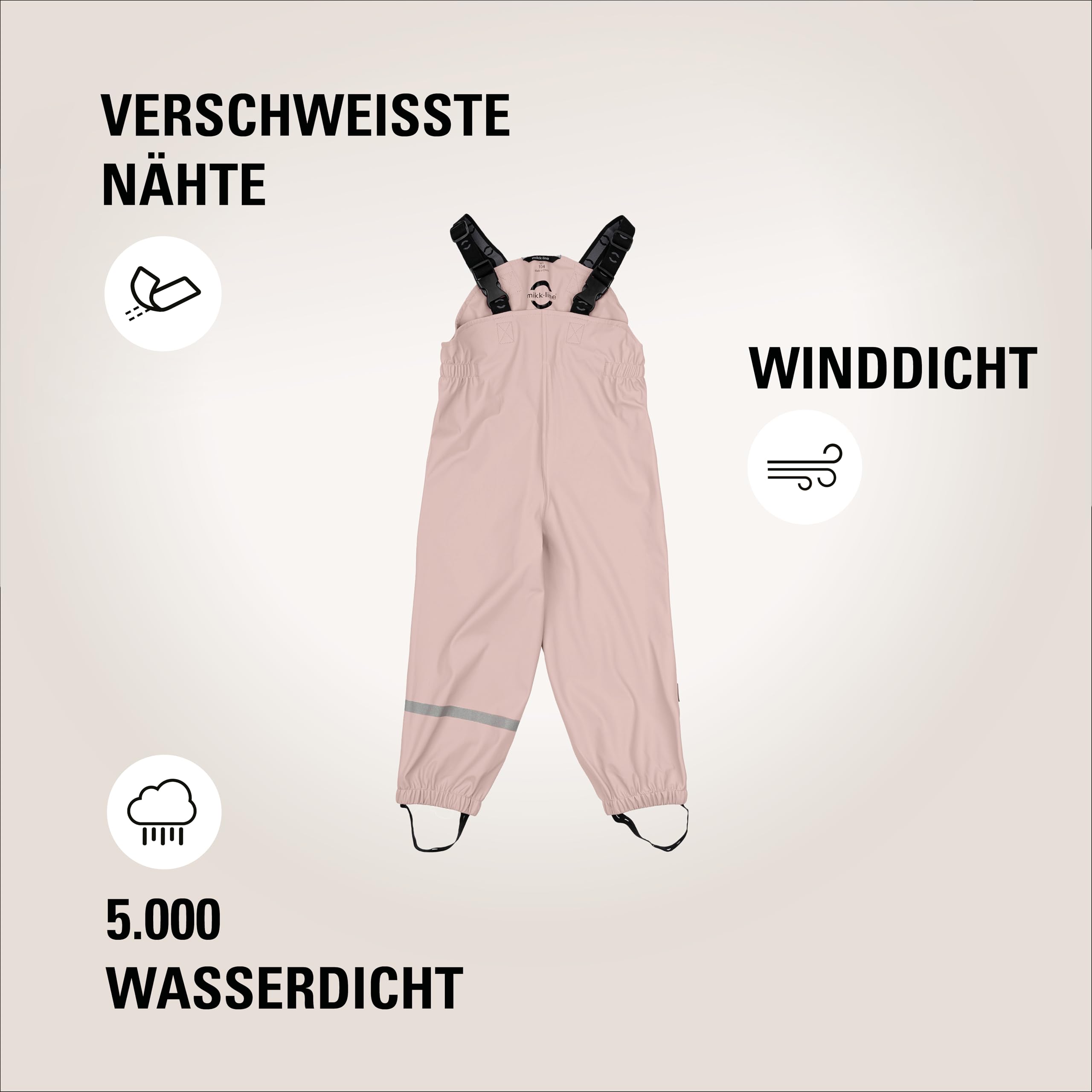 Mikk-line Pantalon de pluie bébé imperméable coupe-vent avec bretelles réglables
