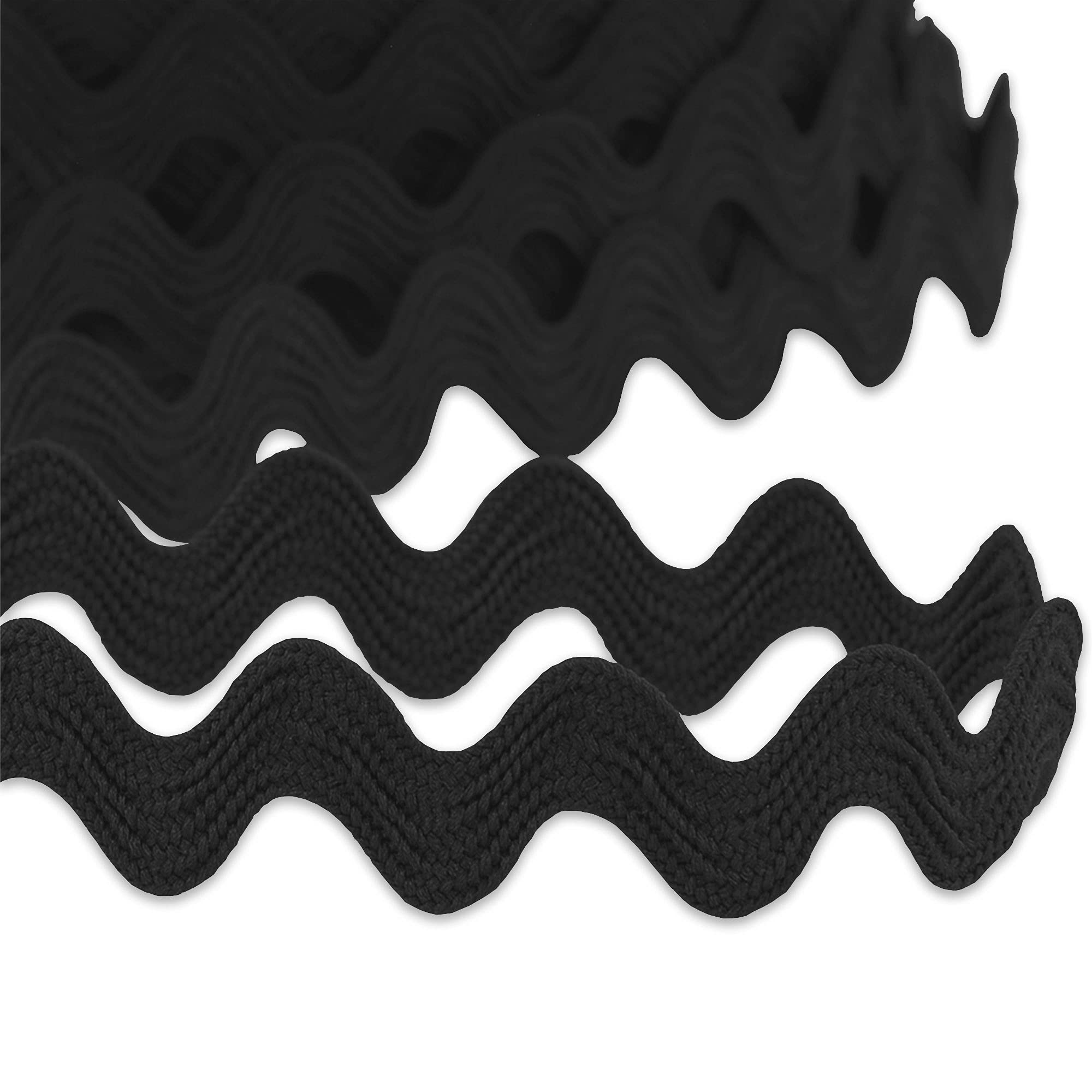 9mm RIC Rac Ribbon Sewing Braid RIC RAK Trimming Polyester Wave Trim Ribbon Fringe for Dressmaking Clothes Design Haberdashery Gift Wrapping Crafts Fringe Trim (Black - 9mm - 3 Meters)