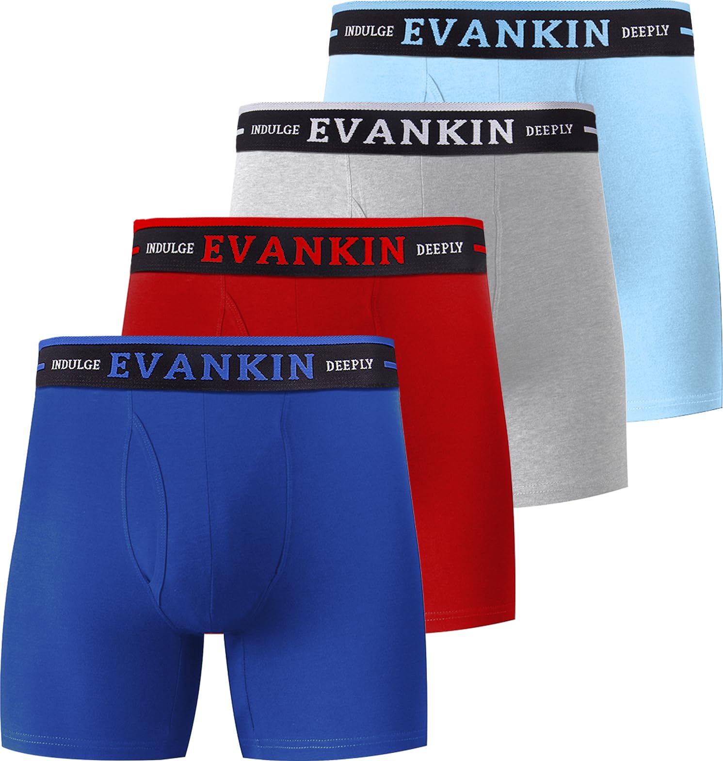 Evankin Mens Cotton Boxer Brief Long Leg Soft Comfortable Underwear with Fly Pouch Breathable Seamless Shorts Multipack