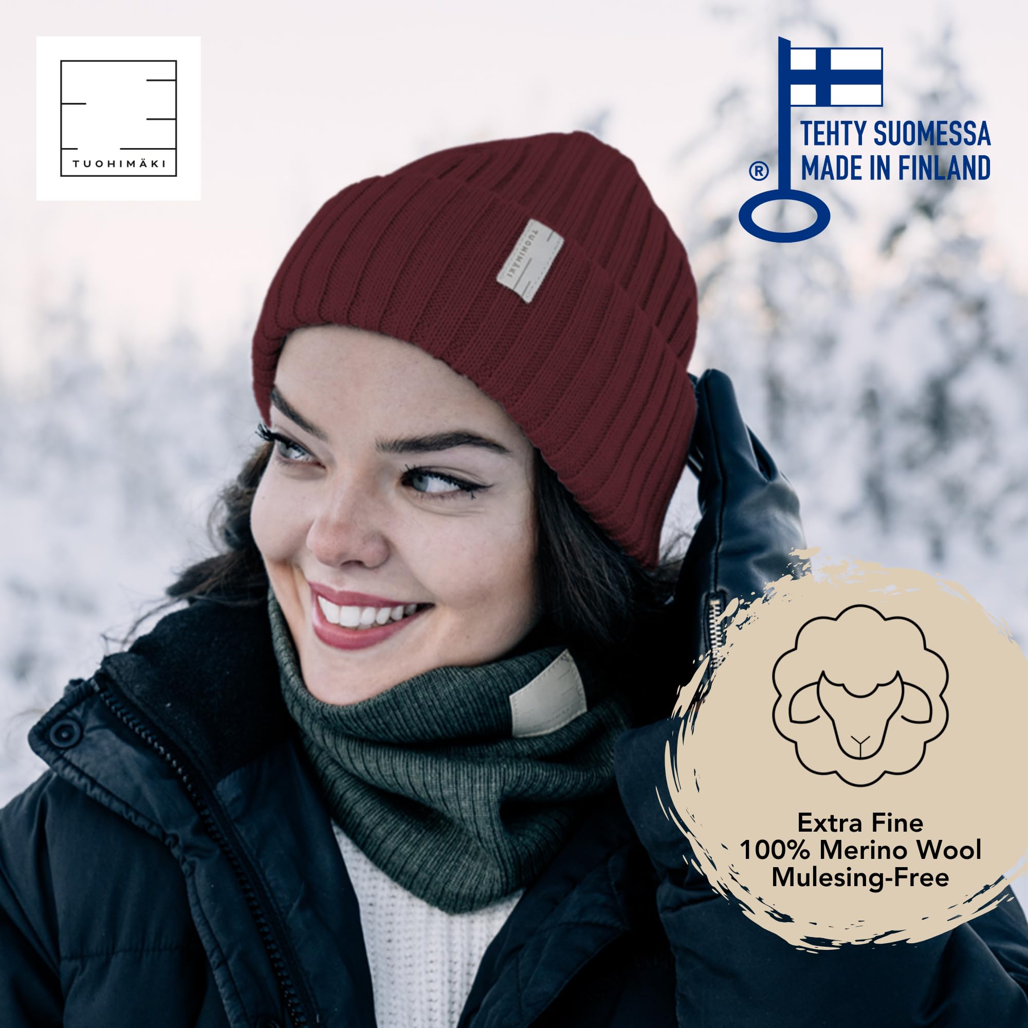 Czapka z 100% wełny merynosowej – Wykonana w Finlandii – Czapka beanie dla mężczyzn i kobiet – Ciepła czapka zimowa dla mężczyzn – Miękka czapka zimowa dla kobiet – Czarna premium czapka