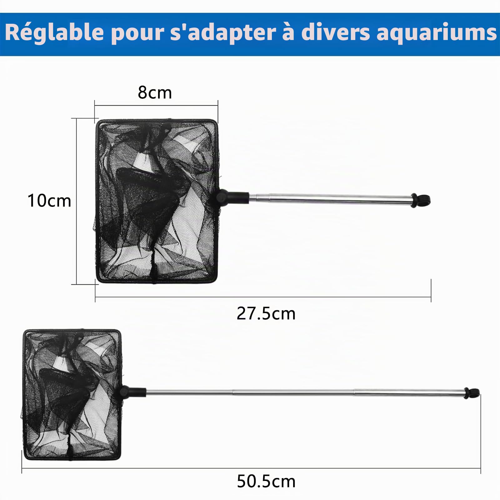 Épuisette Télescopique 26-45 CM Epuisette Aquarium Mini Réglable Poissons Télescopiques Net Petite Epuisette Aquarium pour Fish Tank Aquarium,Petits Etangs et Piscines Koi(Noir)