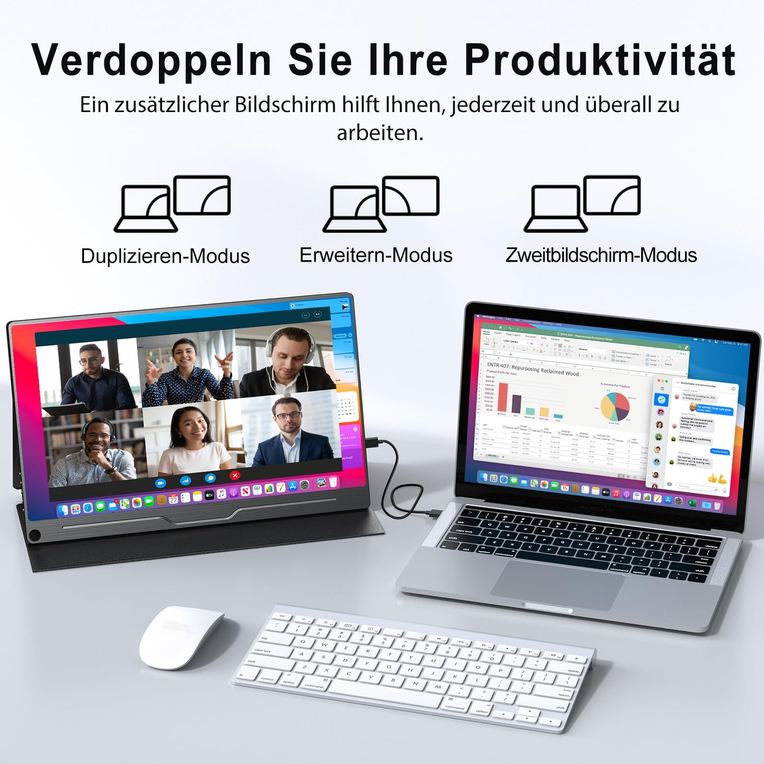 UPERFECT Tragbarer Monitor 15,6 Zoll Full HD IPS 1920x1080 HDMI USB-C VESA Schwarz