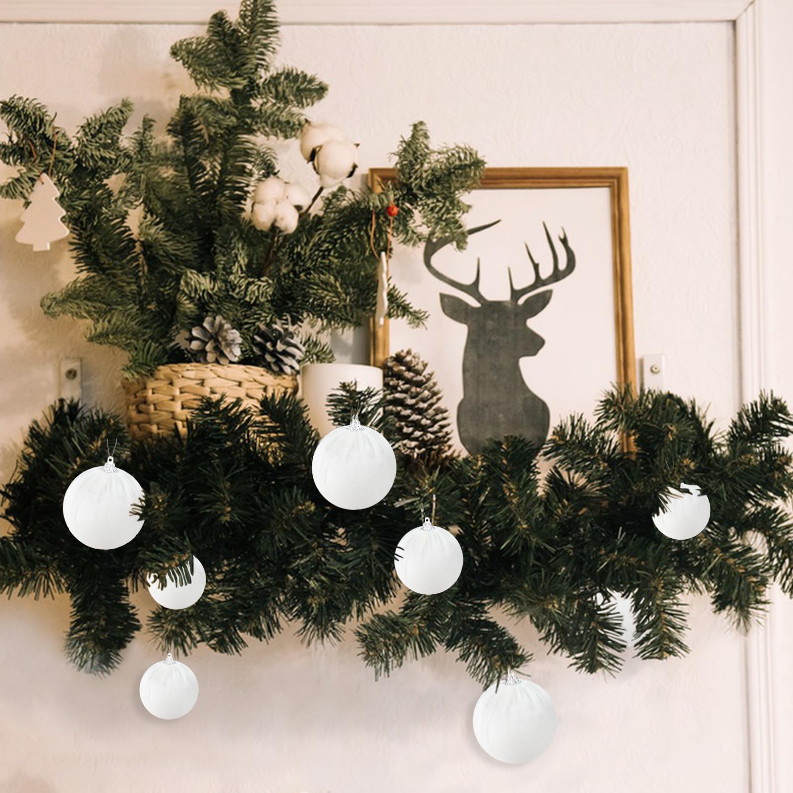 Gresorth 10 Piezas Terciopelo Bola Adorno Plástico Inastillable Tejido Envuelto Bola Flocked Hecho A Mano Colgar Navidad Árbol Inicio Chimenea Blanco