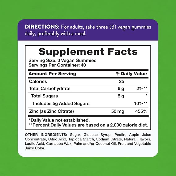 Nature's Truth Zinc Gummies for Adults | 50mg | 120 Count